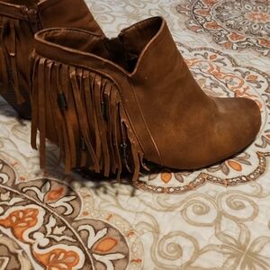 Pierre Dumas Tan Fringe Ankle Booties